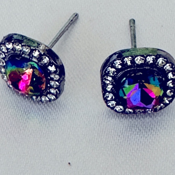 Multicolour Square Shape Crystal/Cubic Zirconia Stud Earrings. - Picture 6 of 6